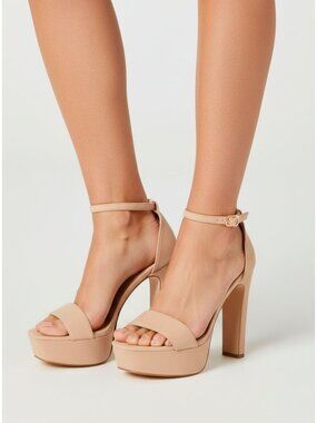 Nude Platform Block Heel Sandals With Ankle Strap
